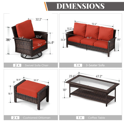 MAISON ARTS Ensemble de canapé de patio extra-large en osier avec table basse, siège surdimensionné avec coussin rembourré de 5,5 pouces d'épaisseur