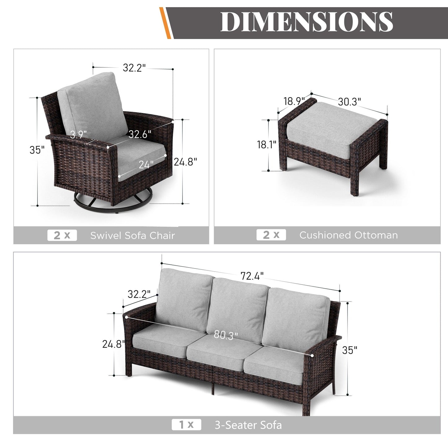 MAISON ARTS Ensemble de canapé de patio extra-large en osier avec table basse, siège surdimensionné avec coussin rembourré de 5,5 pouces d'épaisseur