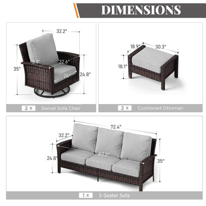 MAISON ARTS Ensemble de canapé de patio extra-large en osier avec table basse, siège surdimensionné avec coussin rembourré de 5,5 pouces d'épaisseur