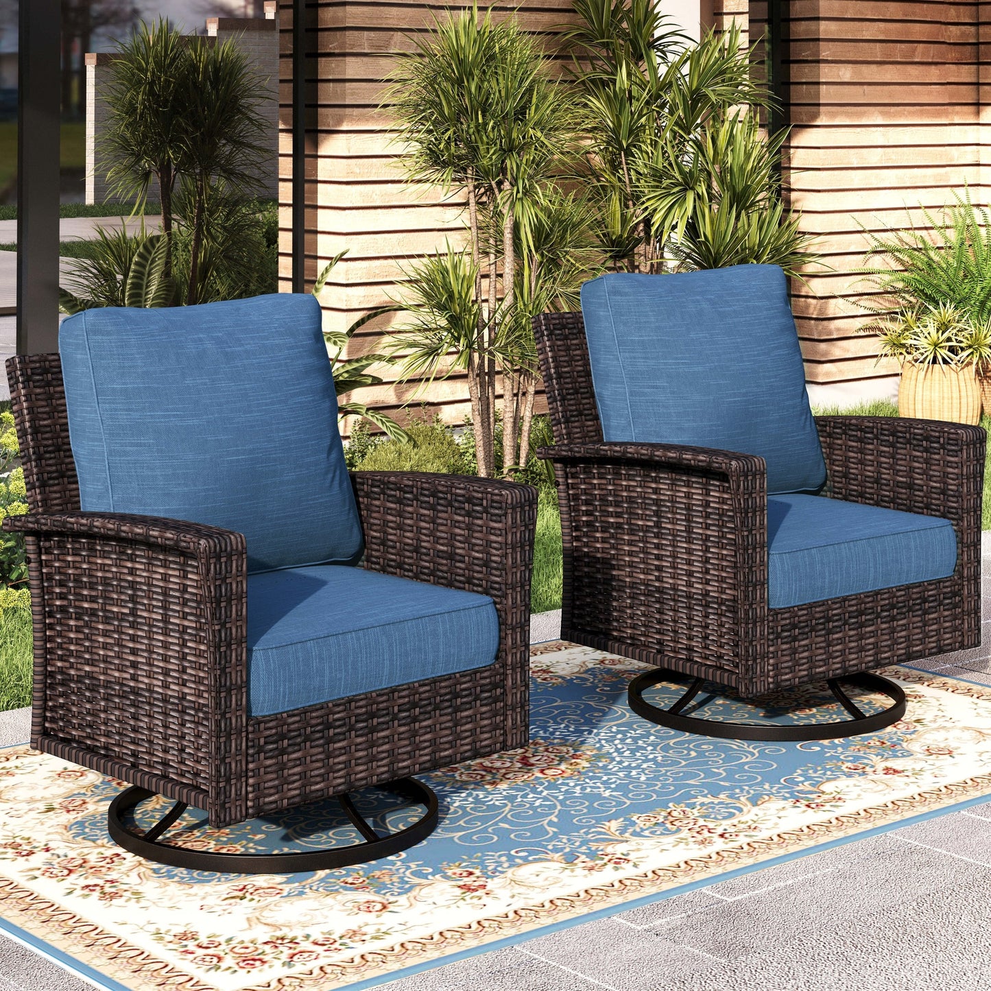 MAISON ARTS Ensemble de canapé de patio extra-large en osier avec table basse, siège surdimensionné avec coussin rembourré de 5,5 pouces d'épaisseur