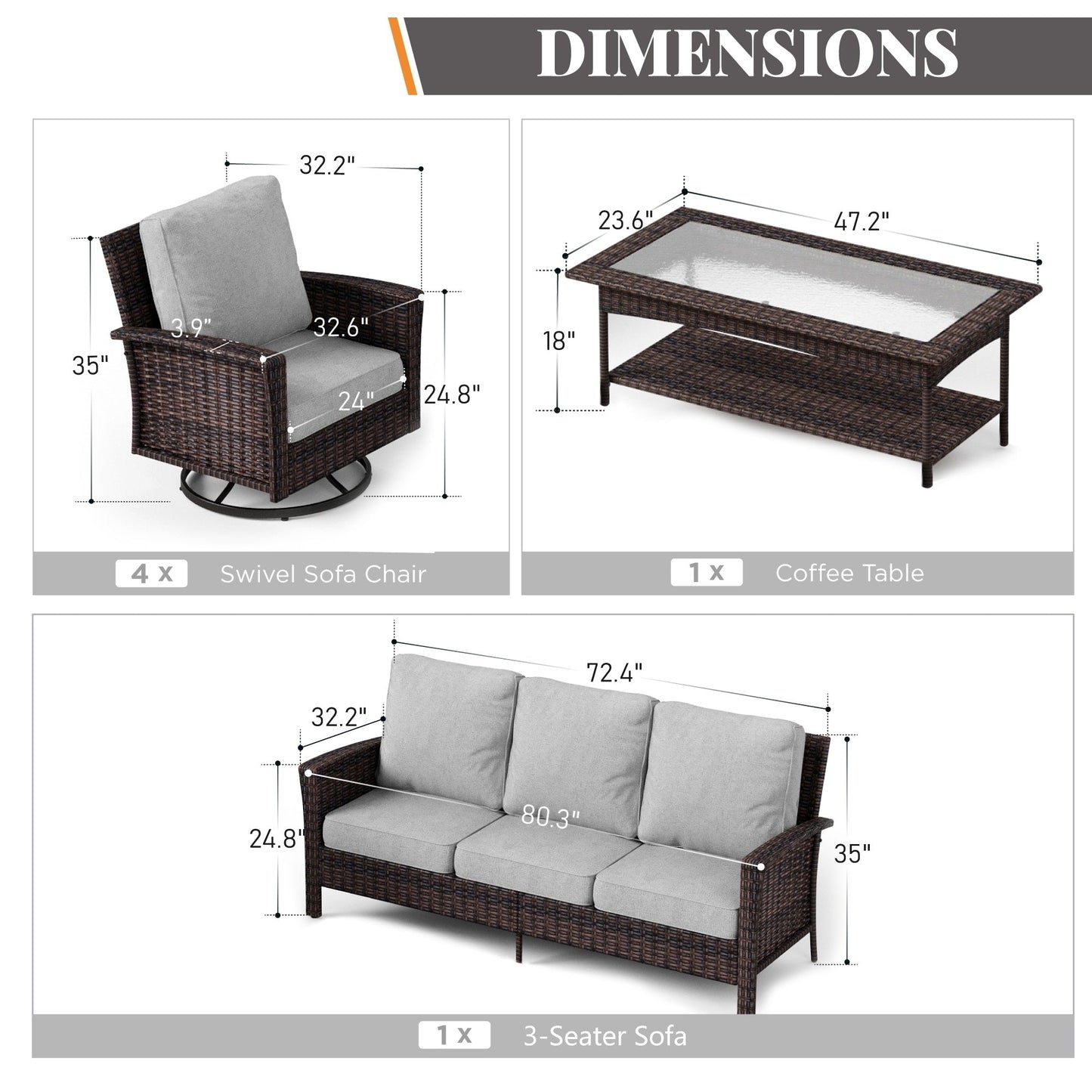 MAISON ARTS Ensemble de canapé de patio extra-large en osier avec table basse, siège surdimensionné avec coussin rembourré de 5,5 pouces d'épaisseur