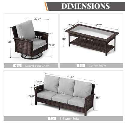 MAISON ARTS Ensemble de canapé de patio extra-large en osier avec table basse, siège surdimensionné avec coussin rembourré de 5,5 pouces d'épaisseur