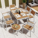 Ensemble de salle à manger d'extérieur 8 pièces avec table rectangulaire, petite table d'appoint et 6 chaises empilables