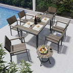 Ensemble de salle à manger d'extérieur 8 pièces avec table rectangulaire, petite table d'appoint et 6 chaises empilables