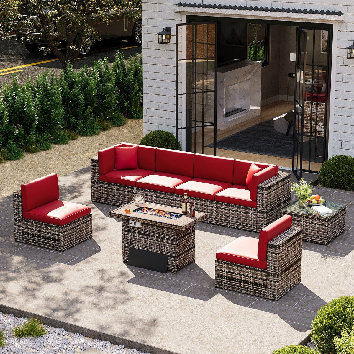 Ensemble de meubles de patio 8 pièces avec table de foyer de 40 pouces