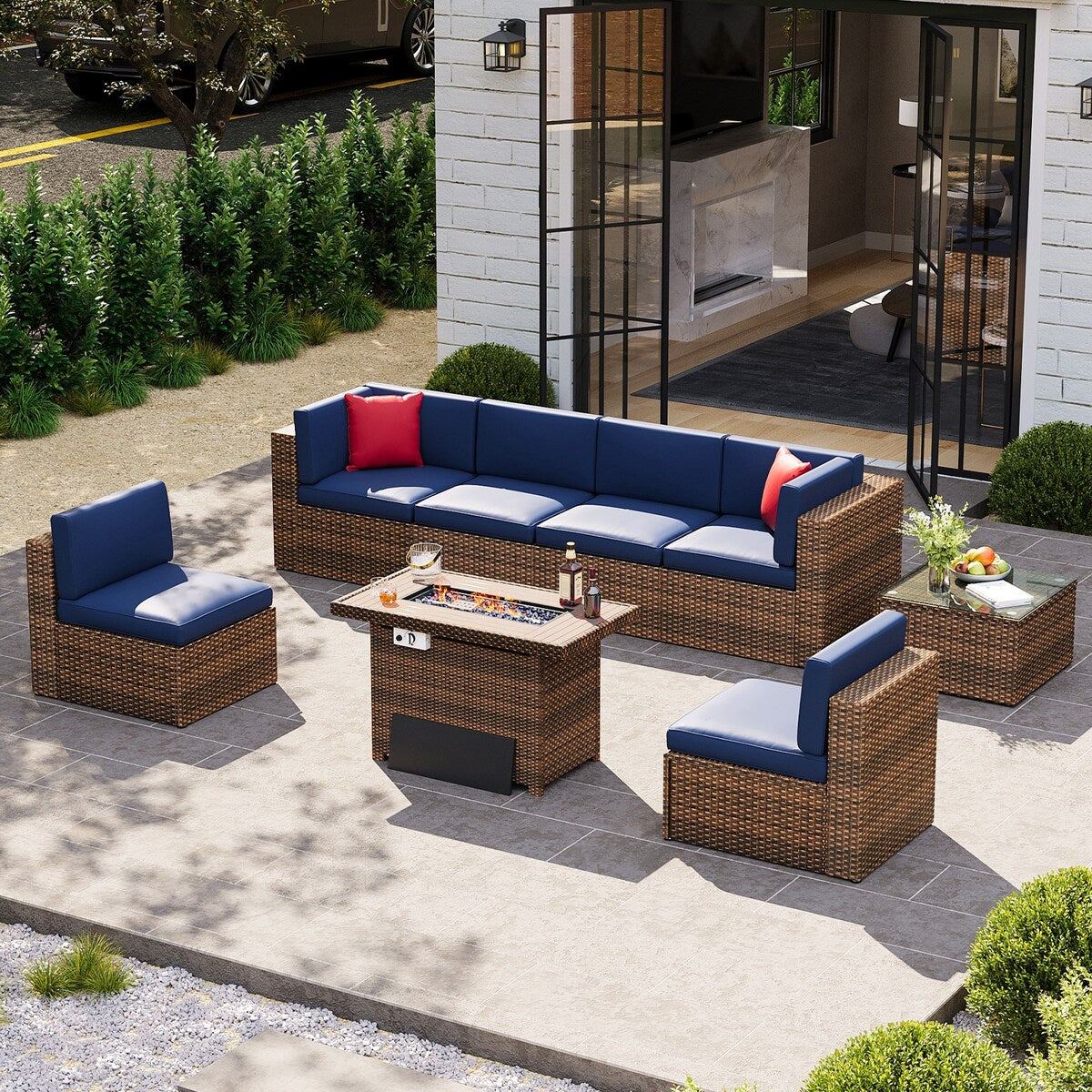 Ensemble de meubles de patio 8 pièces avec table de foyer de 40 pouces