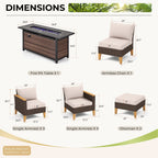 Ensemble de 8 canapés d'extérieur en osier, grand salon de jardin, table et foyer