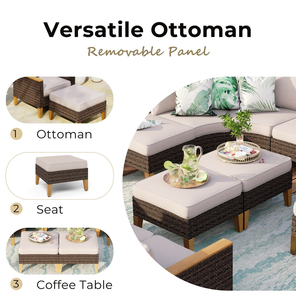 Ensemble de 8 canapés d'extérieur en osier, grand salon de jardin, table et foyer