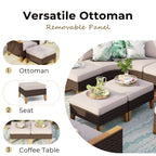 Ensemble de 8 canapés d'extérieur en osier, grand salon de jardin, table et foyer