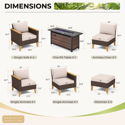 Ensemble de 8 canapés d'extérieur en osier, grand salon de jardin, table et foyer