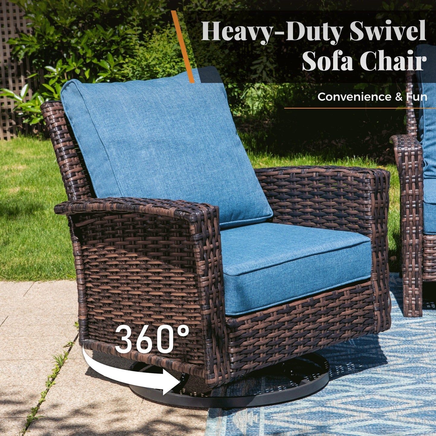 MAISON ARTS Ensemble de canapé de patio extra-large en osier avec table basse, siège surdimensionné avec coussin rembourré de 5,5 pouces d'épaisseur