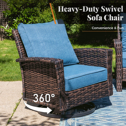 MAISON ARTS Ensemble de canapé de patio extra-large en osier avec table basse, siège surdimensionné avec coussin rembourré de 5,5 pouces d'épaisseur