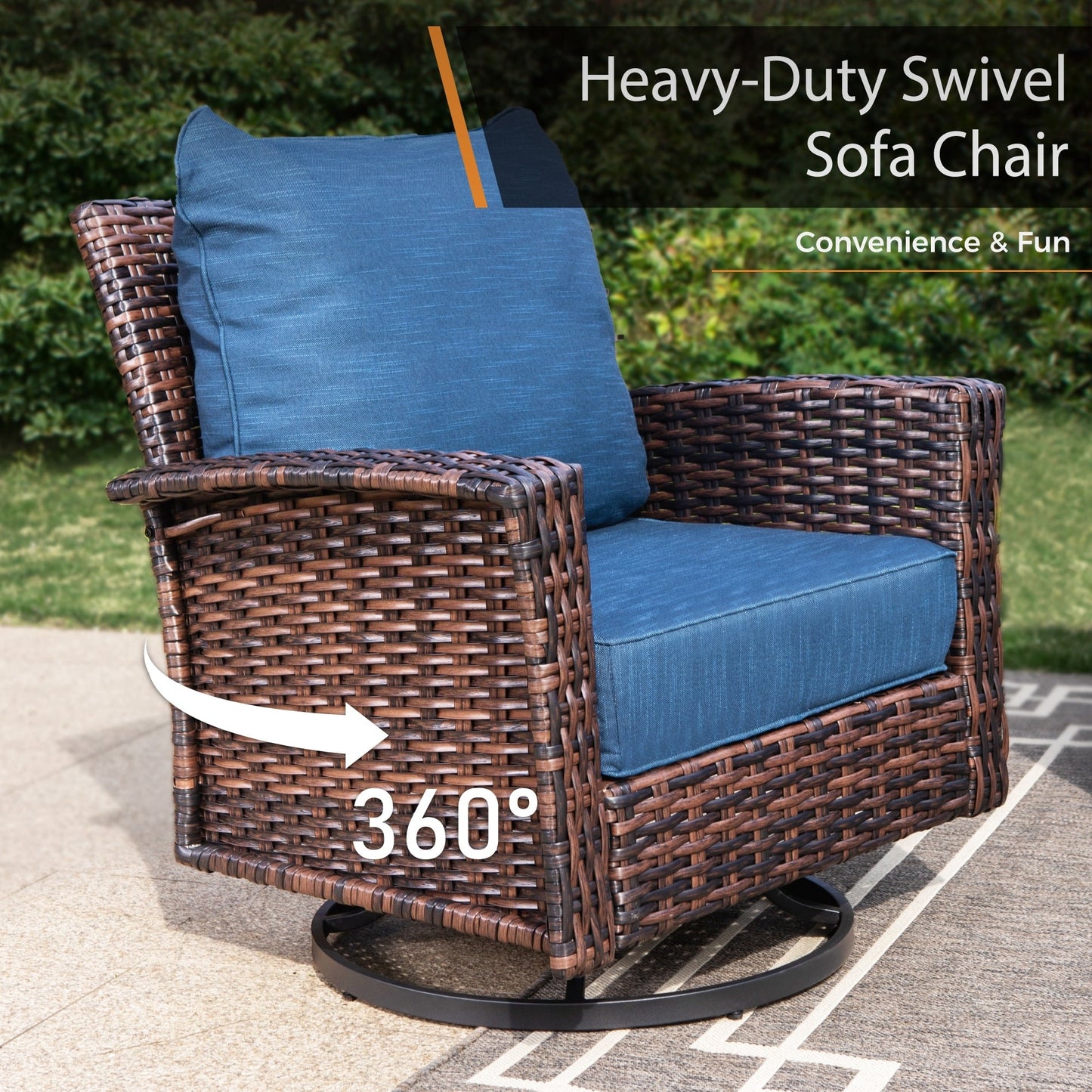 MAISON ARTS Ensemble de canapé de patio extra-large en osier avec table basse, siège surdimensionné avec coussin rembourré de 5,5 pouces d'épaisseur