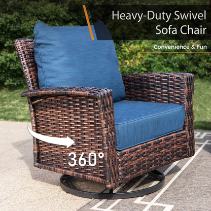 MAISON ARTS Ensemble de canapé de patio extra-large en osier avec table basse, siège surdimensionné avec coussin rembourré de 5,5 pouces d'épaisseur