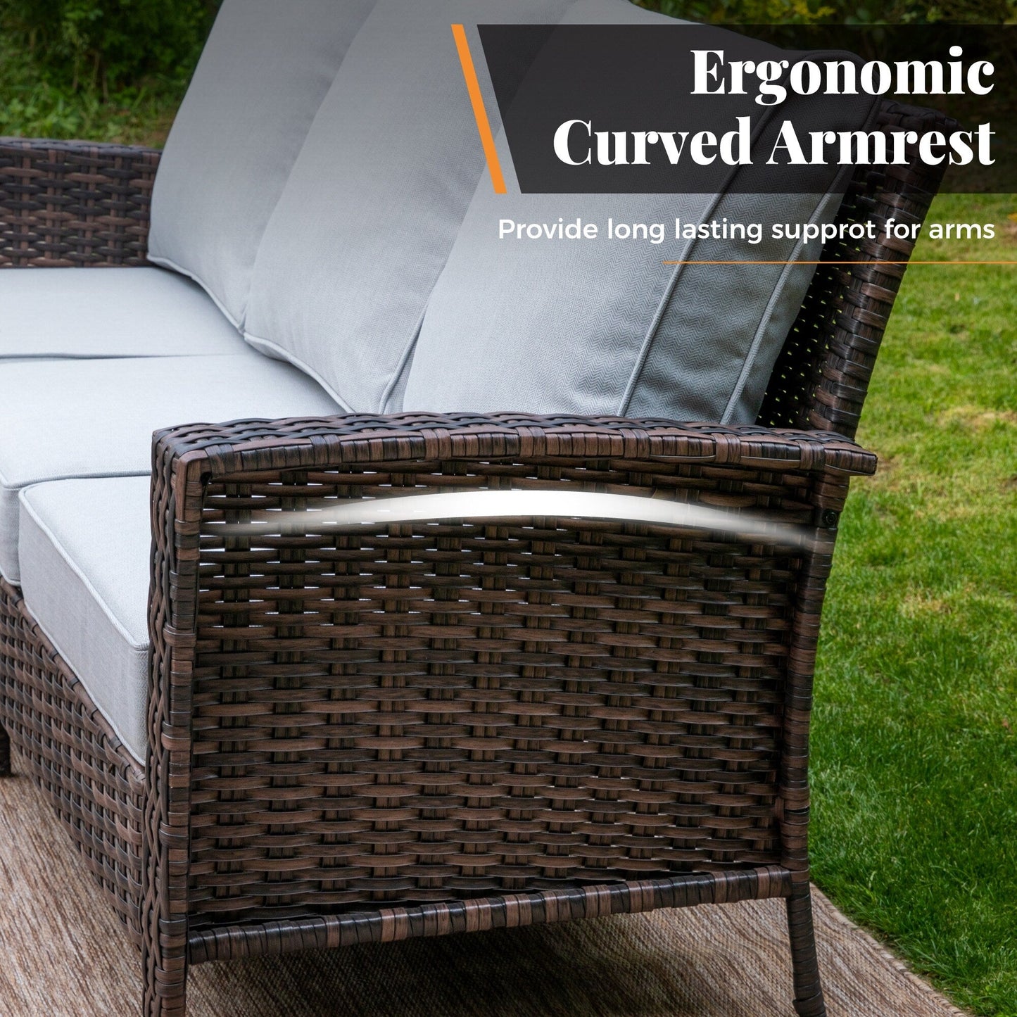 MAISON ARTS Ensemble de canapé de patio extra-large en osier avec table basse, siège surdimensionné avec coussin rembourré de 5,5 pouces d'épaisseur