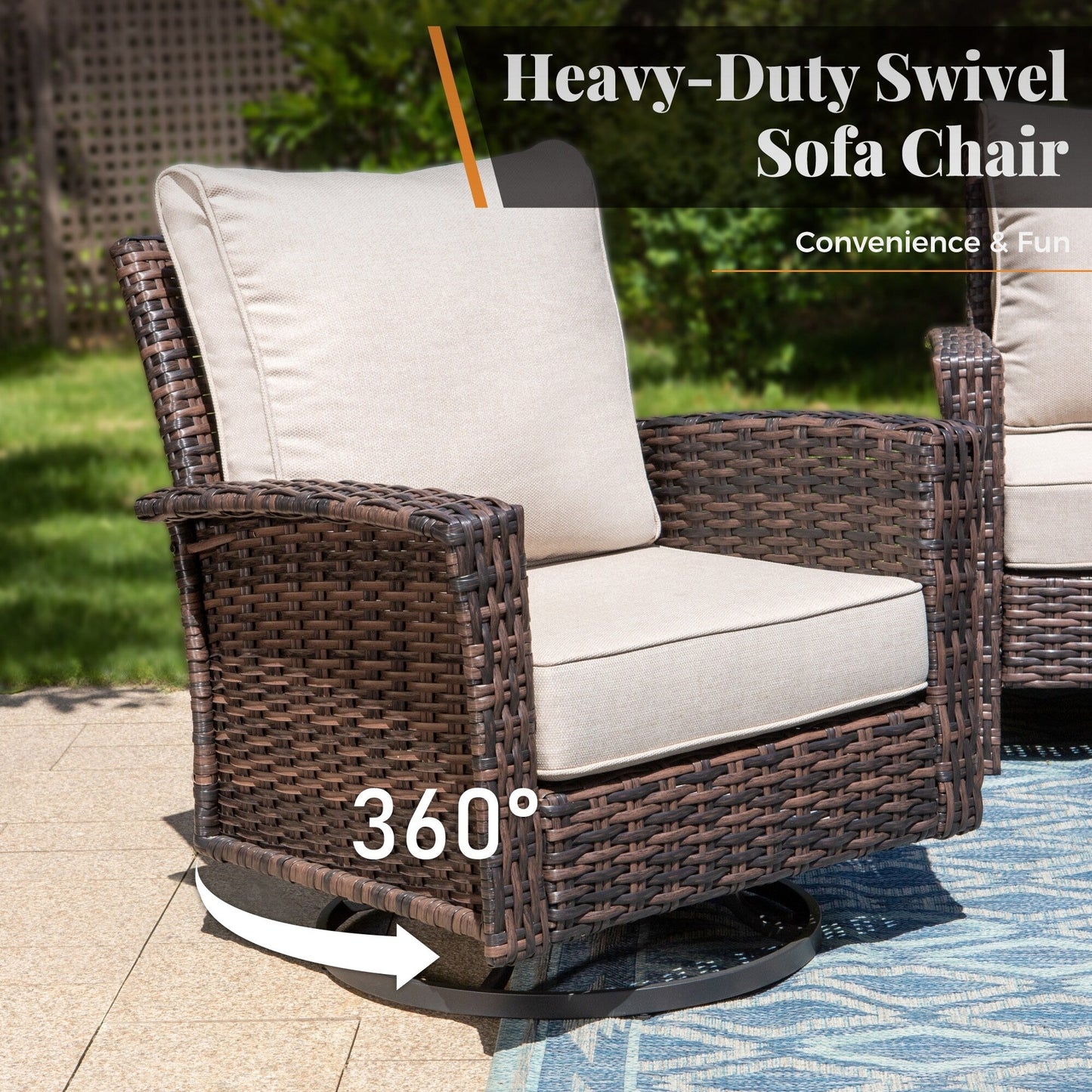MAISON ARTS Ensemble de canapé de patio extra-large en osier avec table basse, siège surdimensionné avec coussin rembourré de 5,5 pouces d'épaisseur