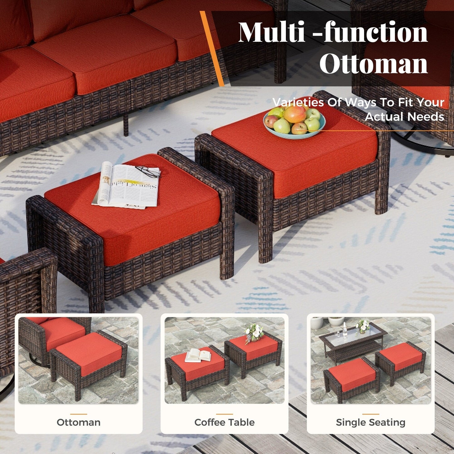 MAISON ARTS Ensemble de canapé de patio extra-large en osier avec table basse, siège surdimensionné avec coussin rembourré de 5,5 pouces d'épaisseur