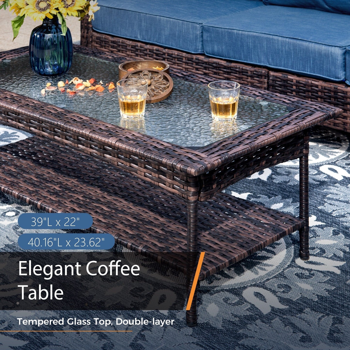 MAISON ARTS Ensemble de canapé de patio extra-large en osier avec table basse, siège surdimensionné avec coussin rembourré de 5,5 pouces d'épaisseur