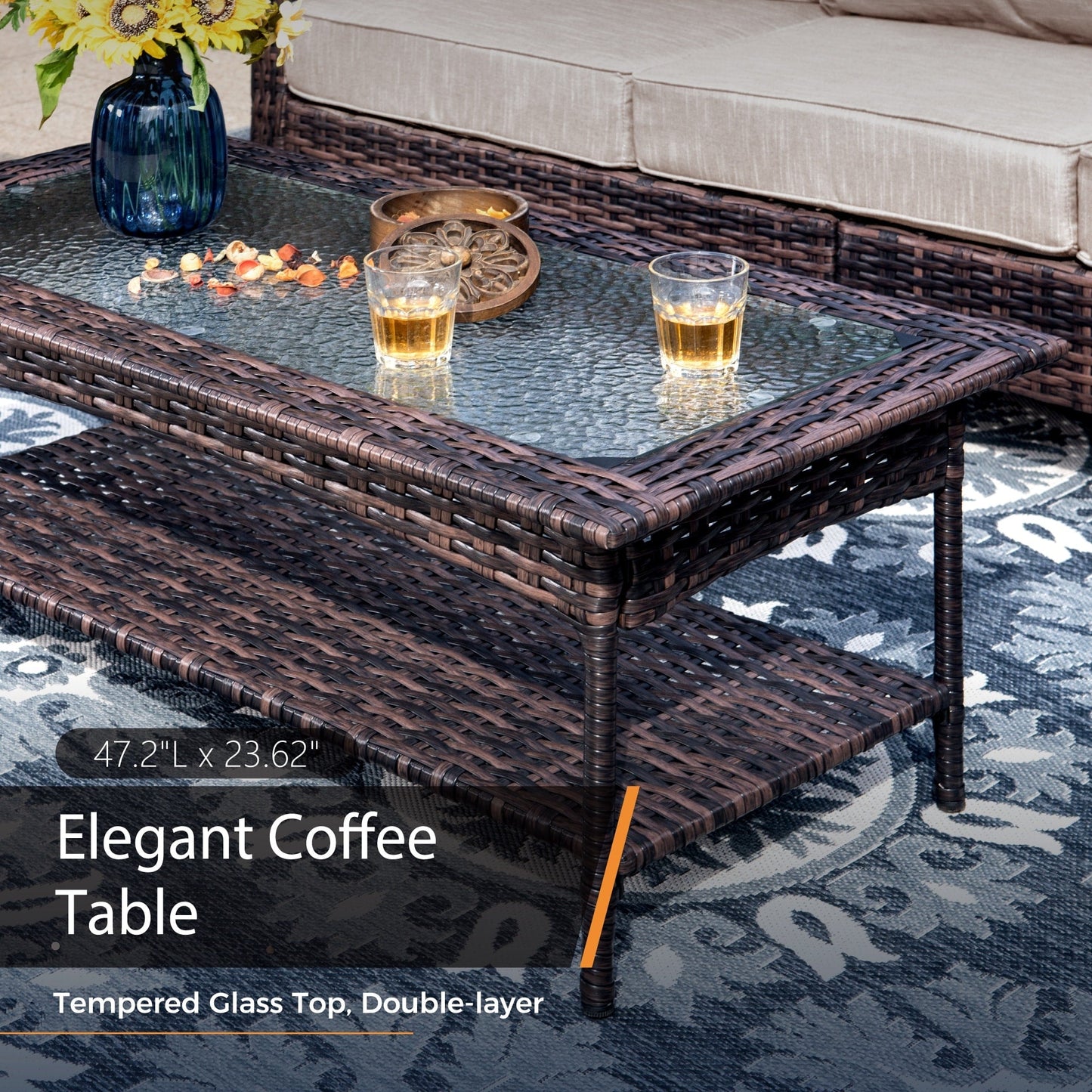 MAISON ARTS Ensemble de canapé de patio extra-large en osier avec table basse, siège surdimensionné avec coussin rembourré de 5,5 pouces d'épaisseur