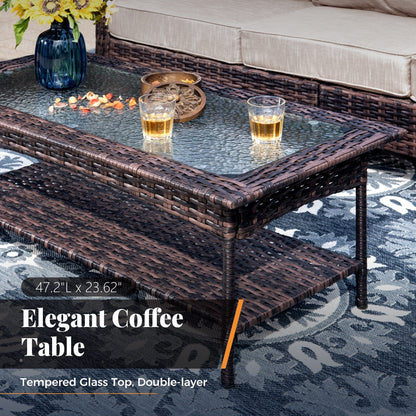 MAISON ARTS Ensemble de canapé de patio extra-large en osier avec table basse, siège surdimensionné avec coussin rembourré de 5,5 pouces d'épaisseur
