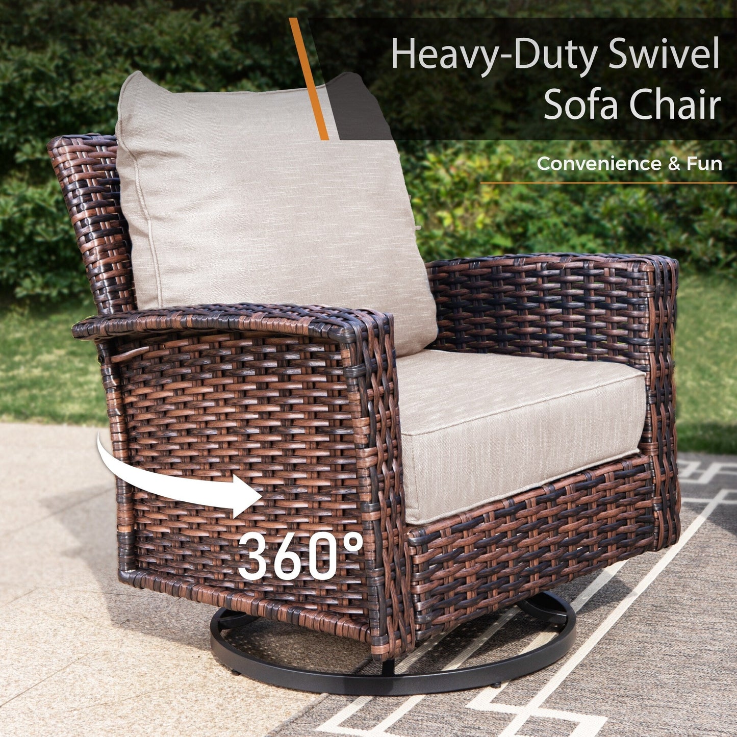 MAISON ARTS Ensemble de canapé de patio extra-large en osier avec table basse, siège surdimensionné avec coussin rembourré de 5,5 pouces d'épaisseur