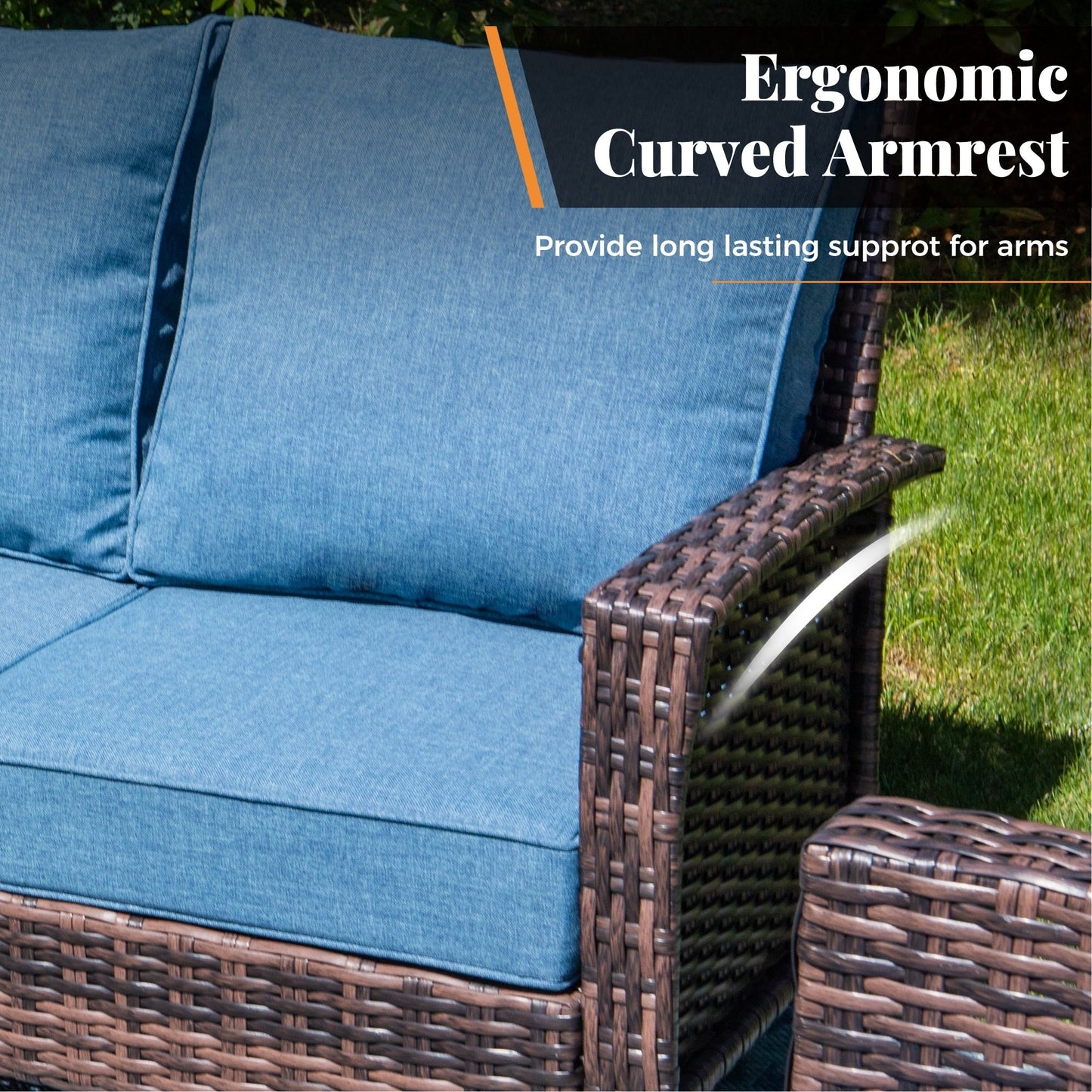 MAISON ARTS Ensemble de canapé de patio extra-large en osier avec table basse, siège surdimensionné avec coussin rembourré de 5,5 pouces d'épaisseur