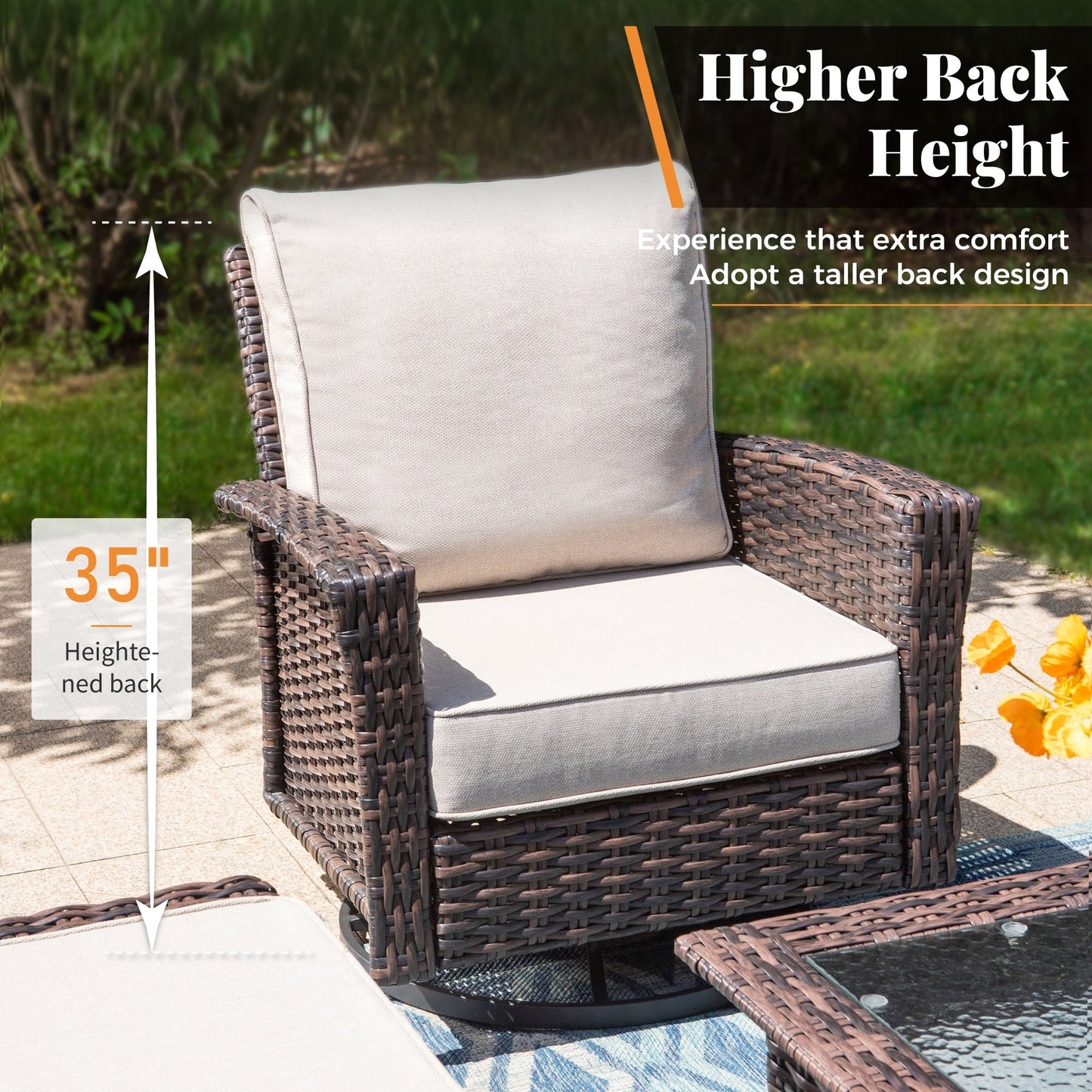 MAISON ARTS Ensemble de canapé de patio extra-large en osier avec table basse, siège surdimensionné avec coussin rembourré de 5,5 pouces d'épaisseur
