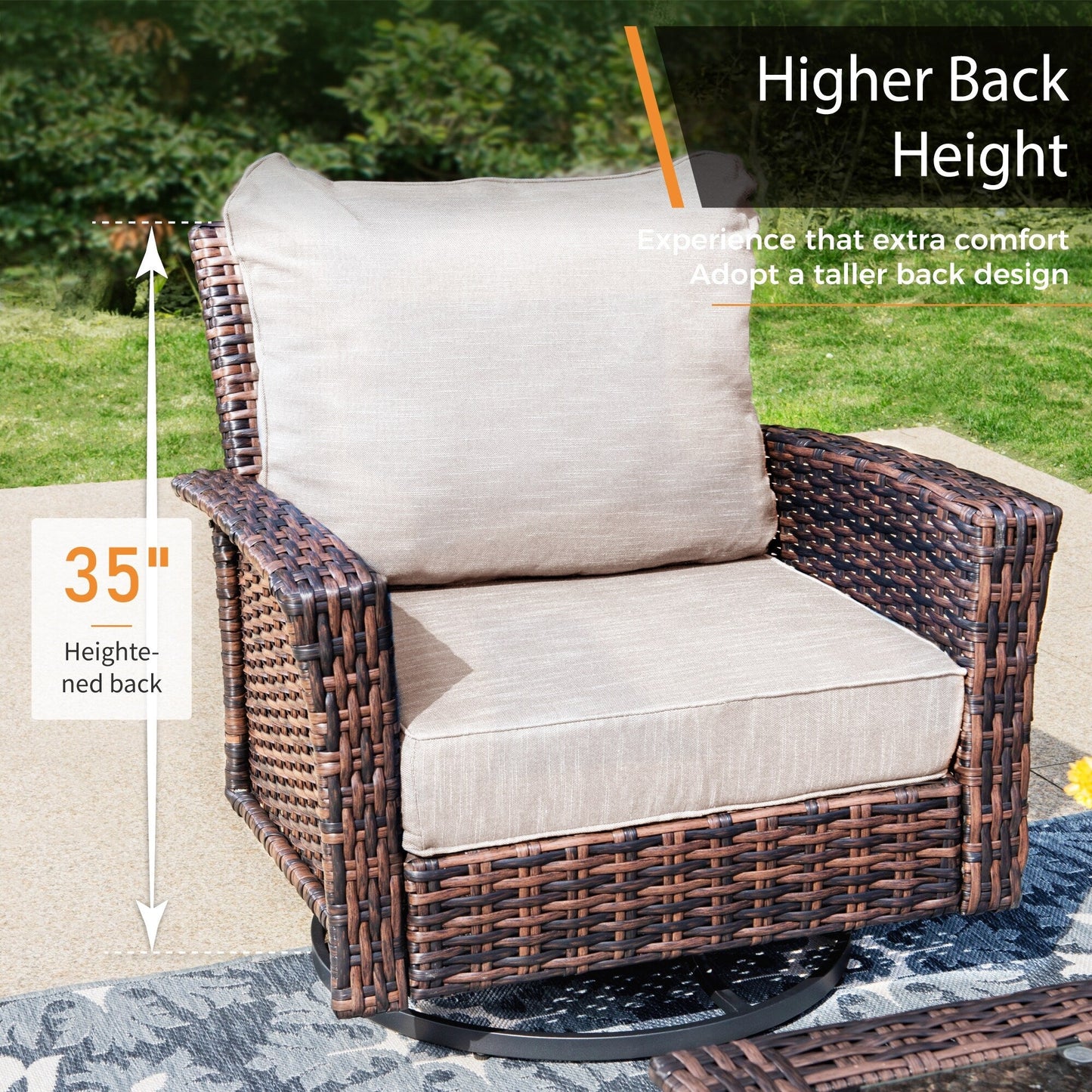 MAISON ARTS Ensemble de canapé de patio extra-large en osier avec table basse, siège surdimensionné avec coussin rembourré de 5,5 pouces d'épaisseur