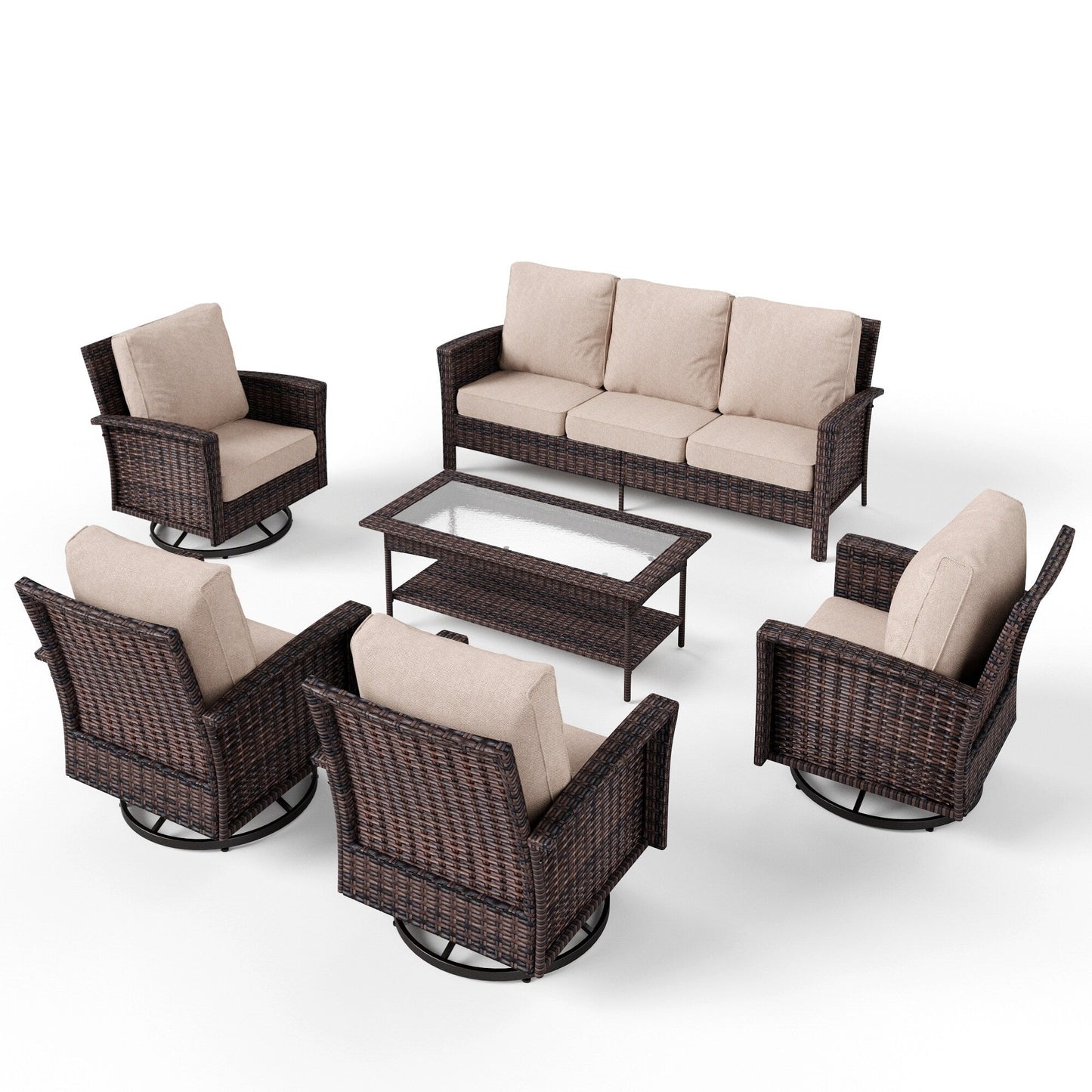 MAISON ARTS Ensemble de canapé de patio extra-large en osier avec table basse, siège surdimensionné avec coussin rembourré de 5,5 pouces d'épaisseur
