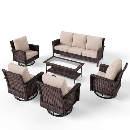 MAISON ARTS Ensemble de canapé de patio extra-large en osier avec table basse, siège surdimensionné avec coussin rembourré de 5,5 pouces d'épaisseur