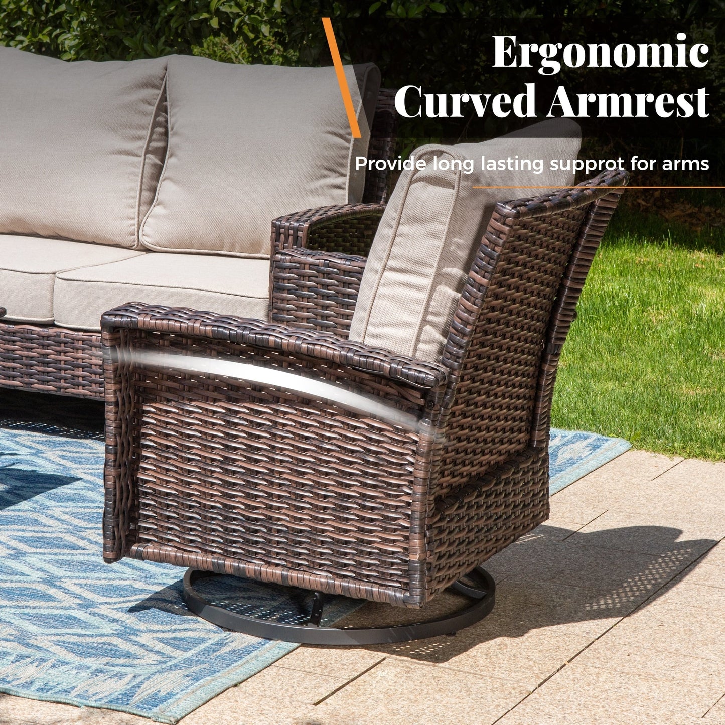 MAISON ARTS Ensemble de canapé de patio extra-large en osier avec table basse, siège surdimensionné avec coussin rembourré de 5,5 pouces d'épaisseur