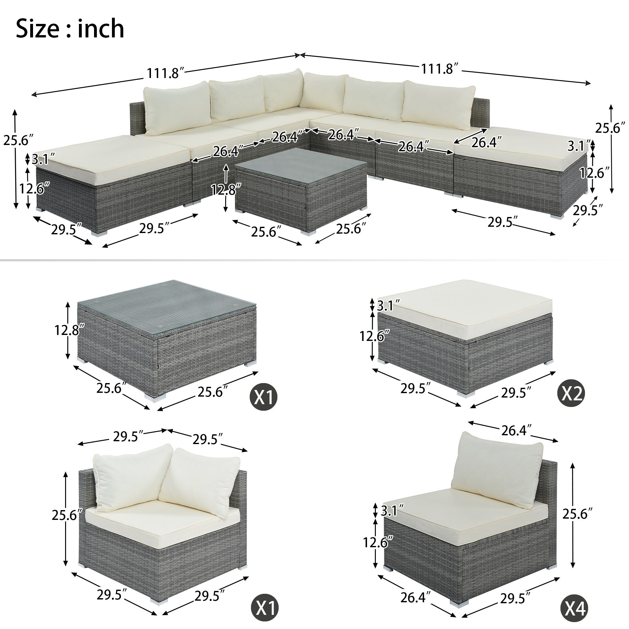 Ensembles de meubles de patio extérieur 8 pièces
