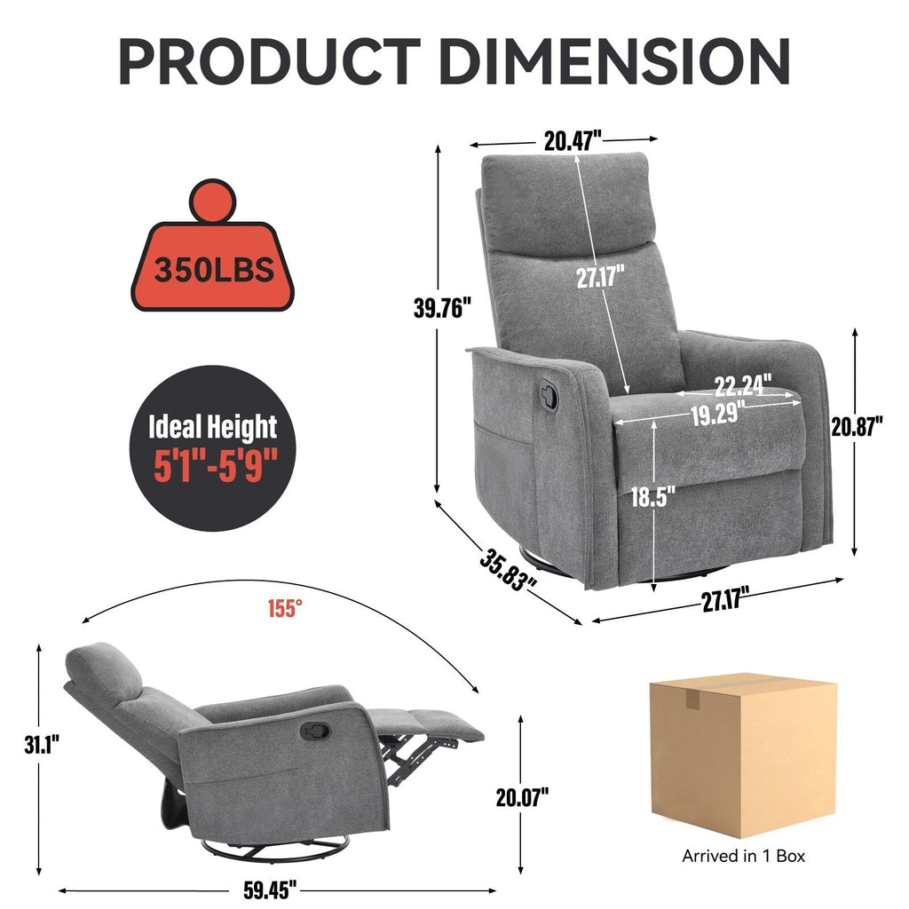 Fauteuil inclinable manuel à 8 points de massage, fauteuil à bascule pivotant en tissu, fauteuil simple avec bascule et chauffage lombaire
