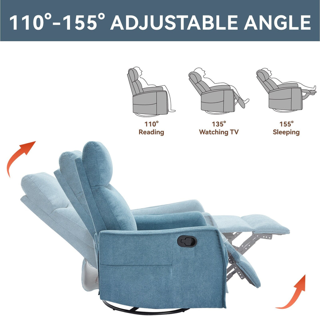 Fauteuil inclinable manuel à 8 points de massage, fauteuil à bascule pivotant en tissu, fauteuil simple avec bascule et chauffage lombaire
