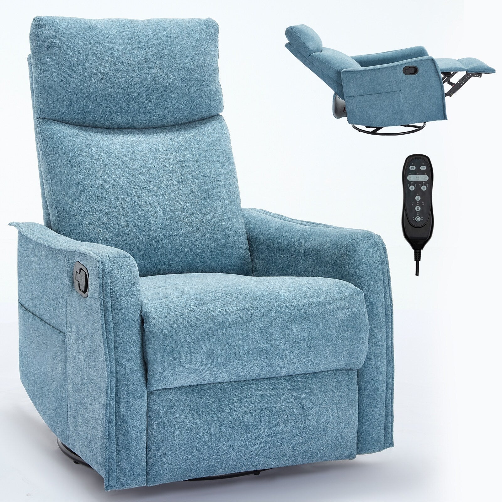 Fauteuil inclinable manuel à 8 points de massage, fauteuil à bascule pivotant en tissu, fauteuil simple avec bascule et chauffage lombaire