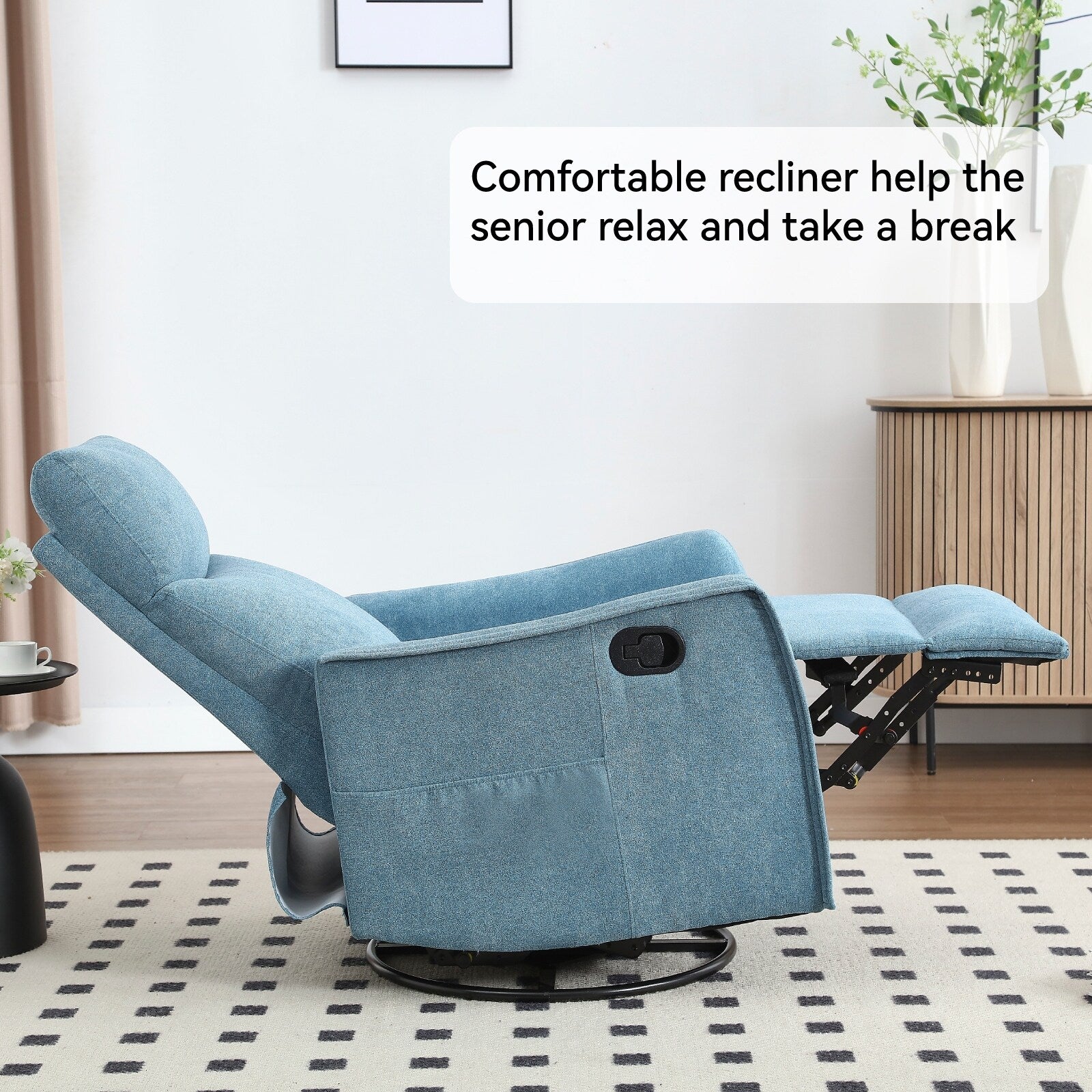 Fauteuil inclinable manuel à 8 points de massage, fauteuil à bascule pivotant en tissu, fauteuil simple avec bascule et chauffage lombaire