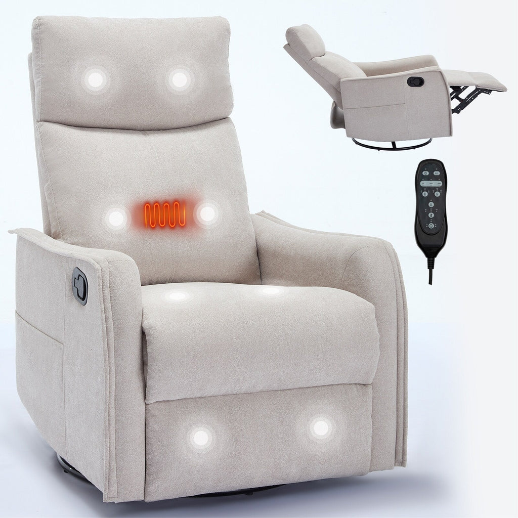 Fauteuil inclinable manuel à 8 points de massage, fauteuil à bascule pivotant en tissu, fauteuil simple avec bascule et chauffage lombaire
