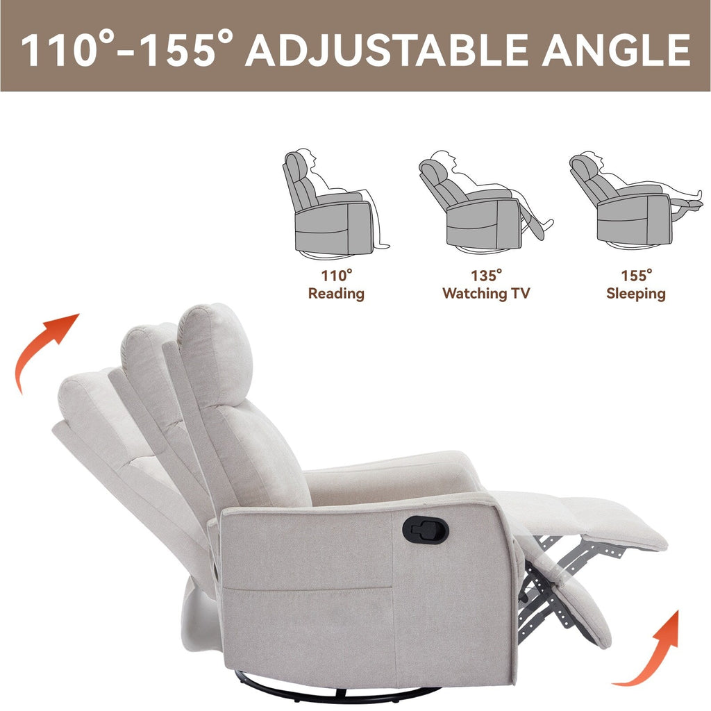 Fauteuil inclinable manuel à 8 points de massage, fauteuil à bascule pivotant en tissu, fauteuil simple avec bascule et chauffage lombaire