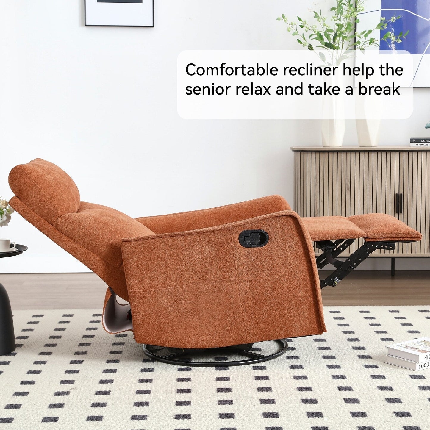 Fauteuil inclinable manuel à 8 points de massage, fauteuil à bascule pivotant en tissu, fauteuil simple avec bascule et chauffage lombaire
