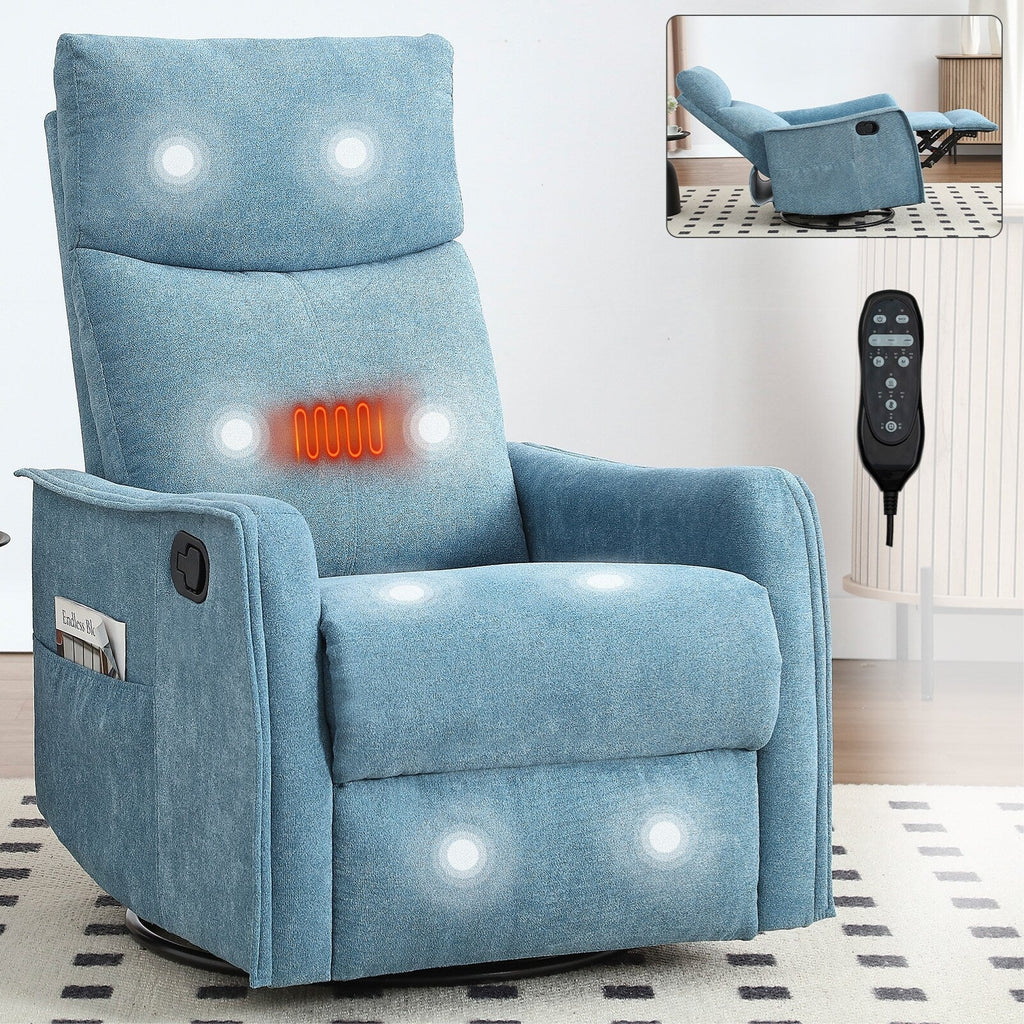 Fauteuil inclinable manuel à 8 points de massage, fauteuil à bascule pivotant en tissu, fauteuil simple avec bascule et chauffage lombaire
