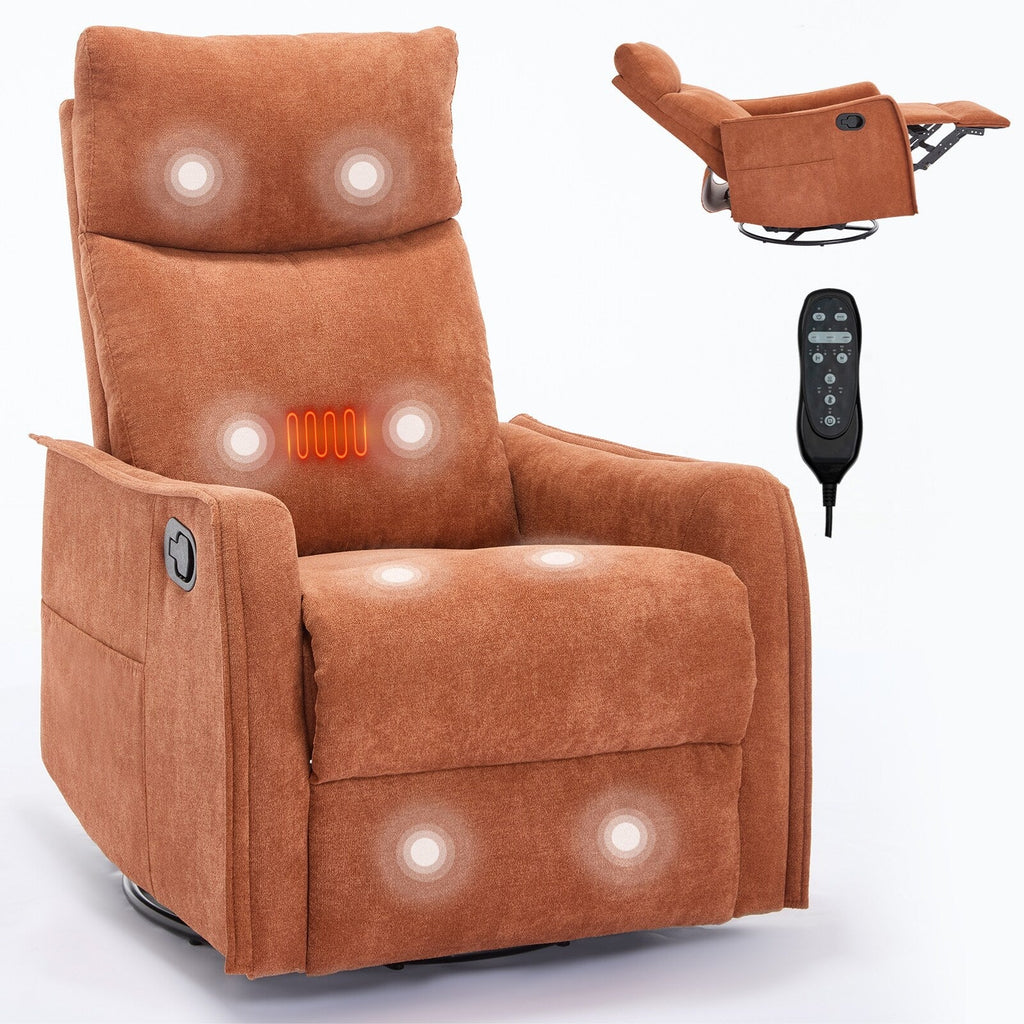 Fauteuil inclinable manuel à 8 points de massage, fauteuil à bascule pivotant en tissu, fauteuil simple avec bascule et chauffage lombaire