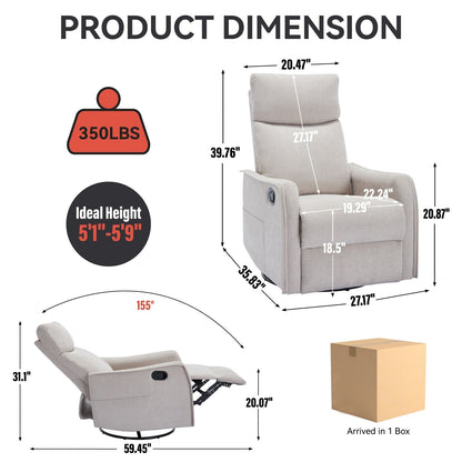 Fauteuil inclinable manuel à 8 points de massage, fauteuil à bascule pivotant en tissu, fauteuil simple avec bascule et chauffage lombaire