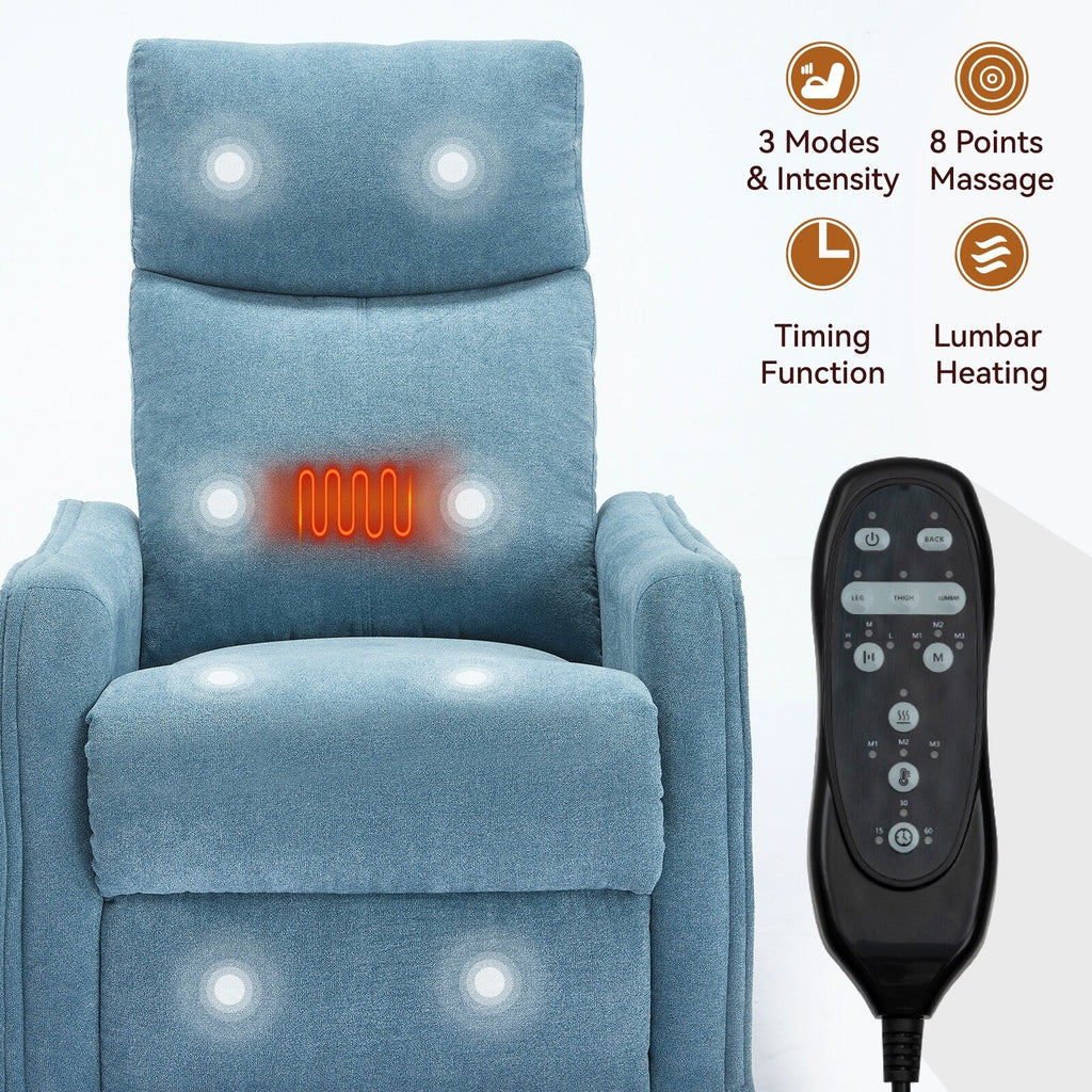 Fauteuil inclinable manuel à 8 points de massage, fauteuil à bascule pivotant en tissu, fauteuil simple avec bascule et chauffage lombaire