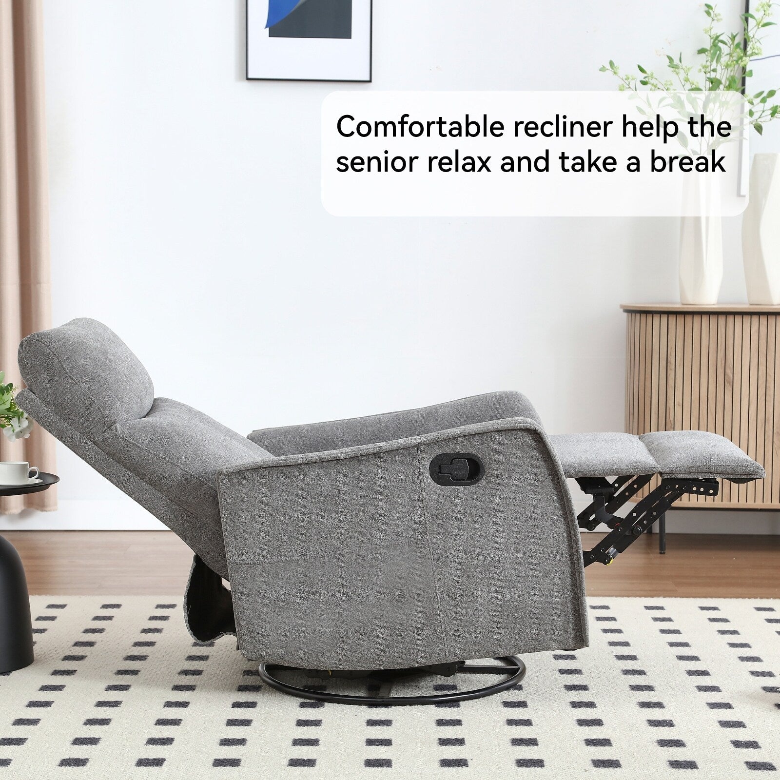 Fauteuil inclinable manuel à 8 points de massage, fauteuil à bascule pivotant en tissu, fauteuil simple avec bascule et chauffage lombaire