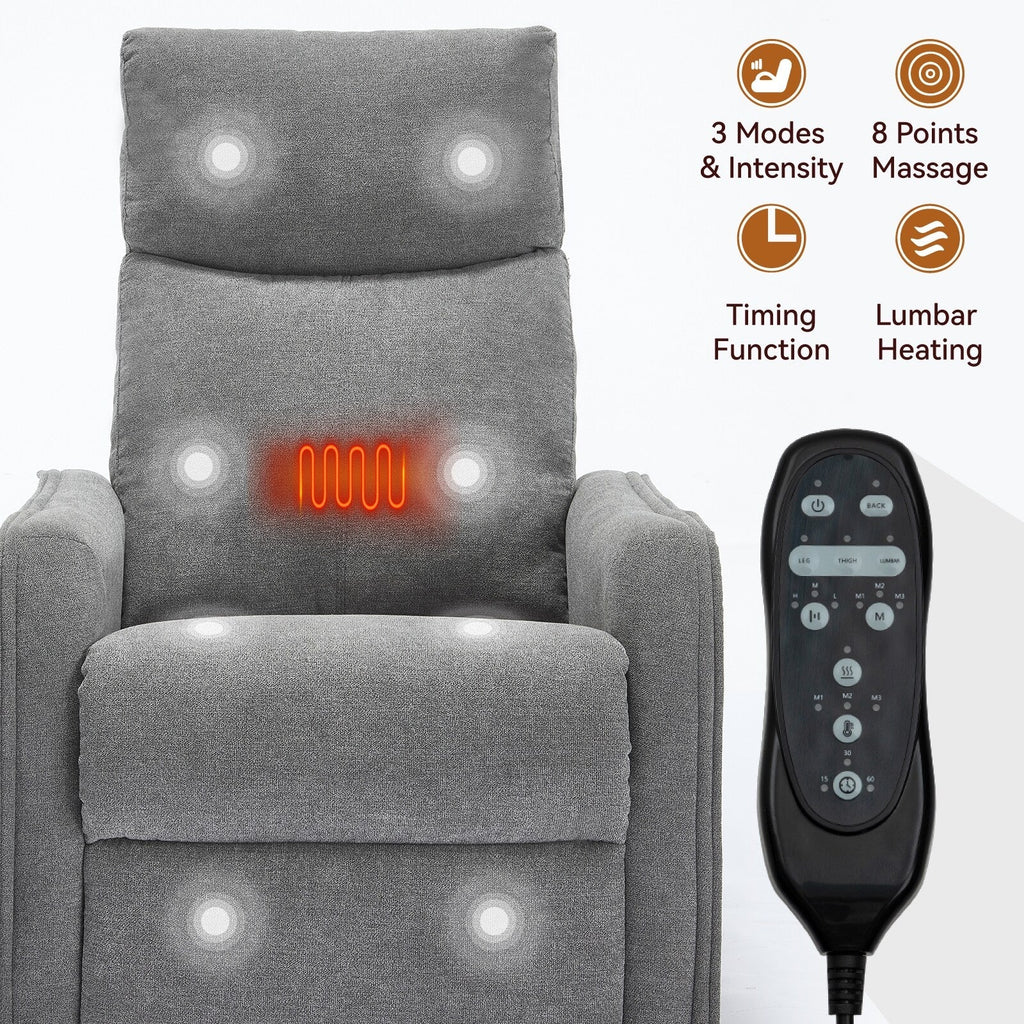 Fauteuil inclinable manuel à 8 points de massage, fauteuil à bascule pivotant en tissu, fauteuil simple avec bascule et chauffage lombaire