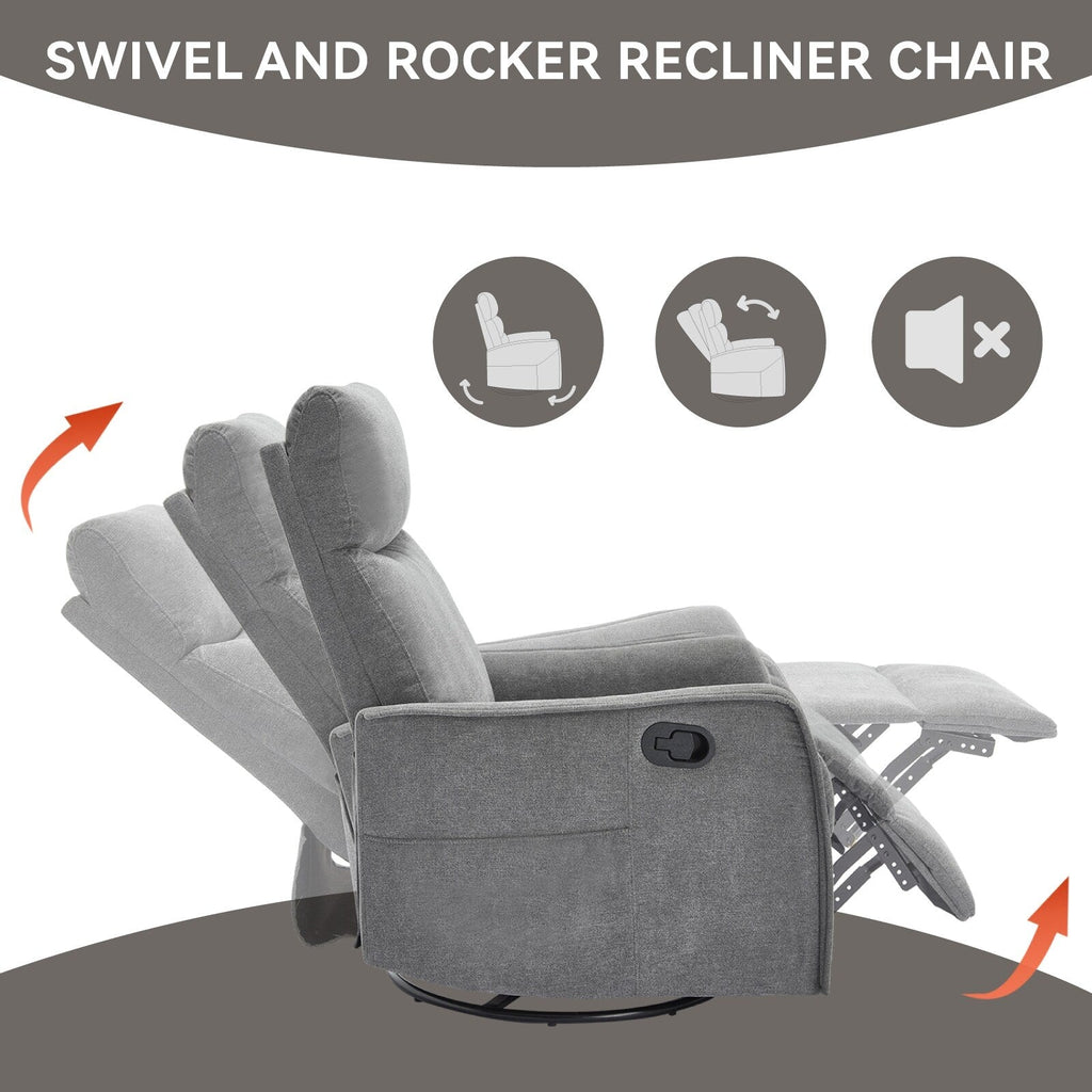 Fauteuil inclinable manuel à 8 points de massage, fauteuil à bascule pivotant en tissu, fauteuil simple avec bascule et chauffage lombaire