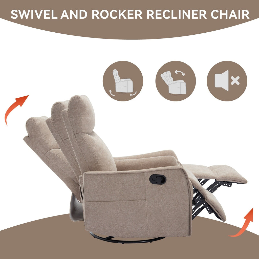 Fauteuil inclinable manuel à 8 points de massage, fauteuil à bascule pivotant en tissu, fauteuil simple avec bascule et chauffage lombaire