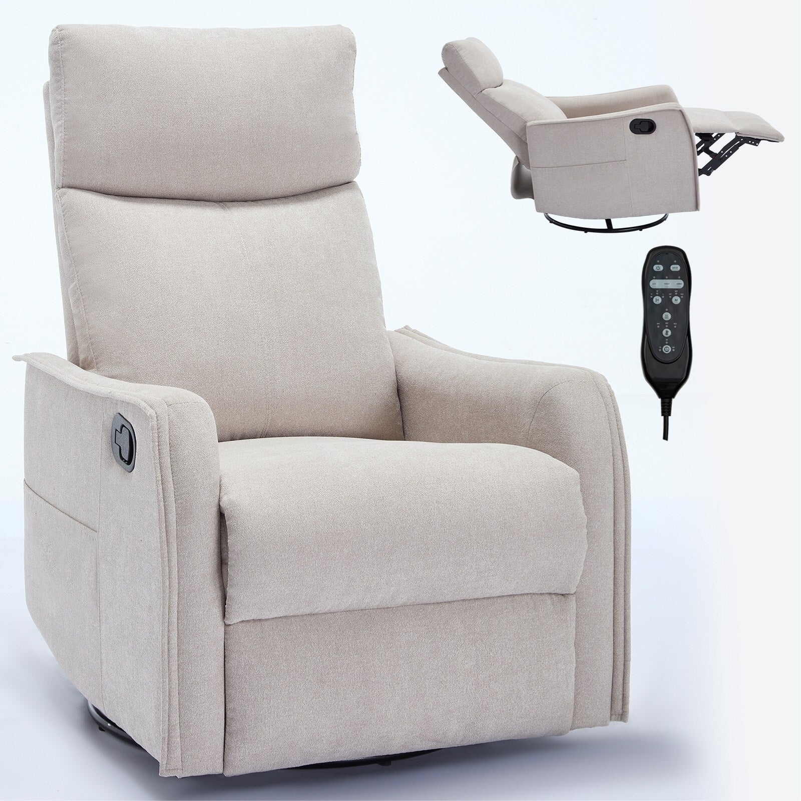 Fauteuil inclinable manuel à 8 points de massage, fauteuil à bascule pivotant en tissu, fauteuil simple avec bascule et chauffage lombaire