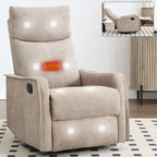 Fauteuil inclinable manuel à 8 points de massage, fauteuil à bascule pivotant en tissu, fauteuil simple avec bascule et chauffage lombaire