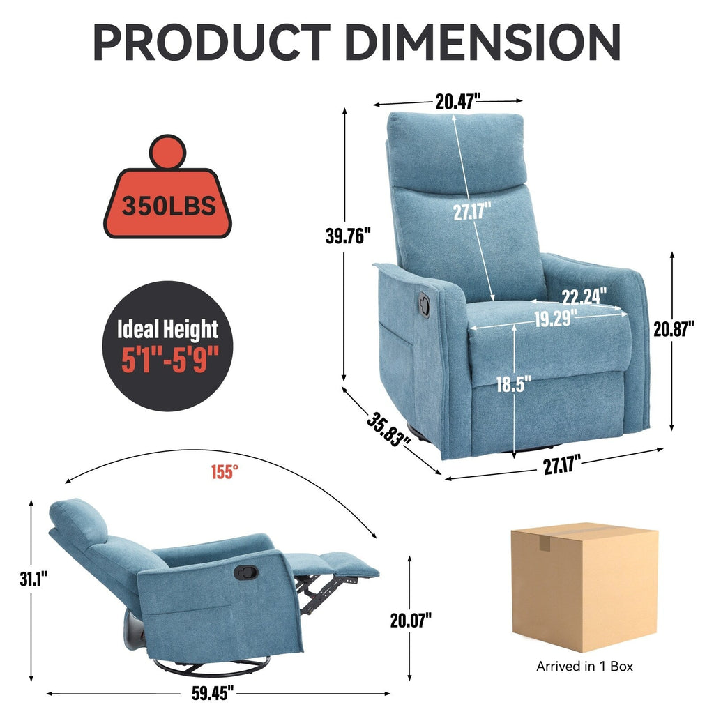 Fauteuil inclinable manuel à 8 points de massage, fauteuil à bascule pivotant en tissu, fauteuil simple avec bascule et chauffage lombaire
